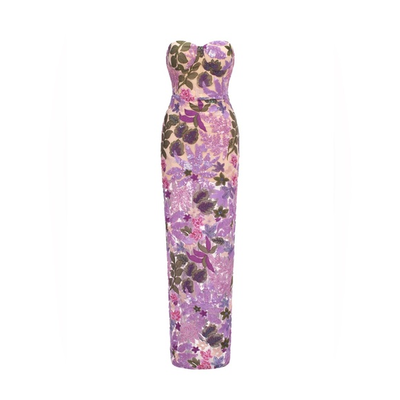 Bella Barnett Dresses & Skirts - Bella Barnett Floral Sequin Strapless Maxi Dress Purple Embroidered Mesh M